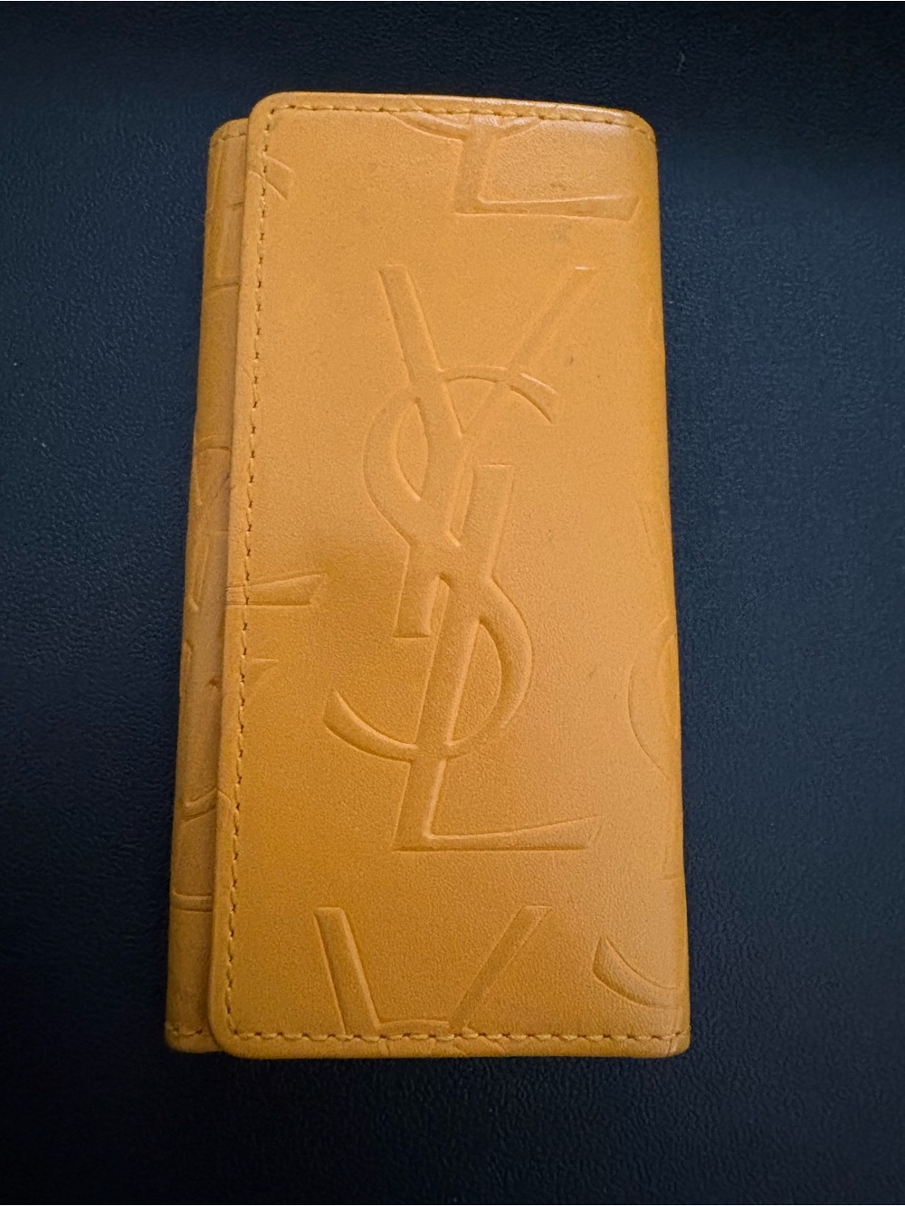 Preloved Saint Laurent Embossed Logo Yellow Leather Key Case
